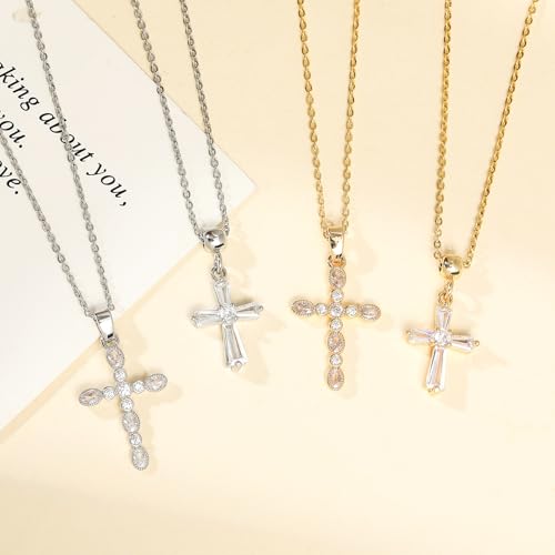 14K Gold Plated Cross Pendant Necklaces for Women Trendy, Dainty Choker CZ Cross Necklace Non Tarnish,Simple Tiny Cross Necklace for Jewelry Gifts - style: Bubble Platinum