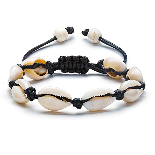 Fesciory Puka Shell Anklet for Women Summer Natural Cowrie Adjustable Ankle Bracelet, Handmade Boho Hawaiian Beach Seashell Jewelry - color: A5:Shell Anklet Black Rope