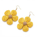 Woven Raffia Rattan Earrings for Women, Boho Flower Hoop & Drop Dangle Earrings Collection, Handmade Summer Beach Vacation Statement Earrings for Party Daily Wear - color: Yellow Flower Drop