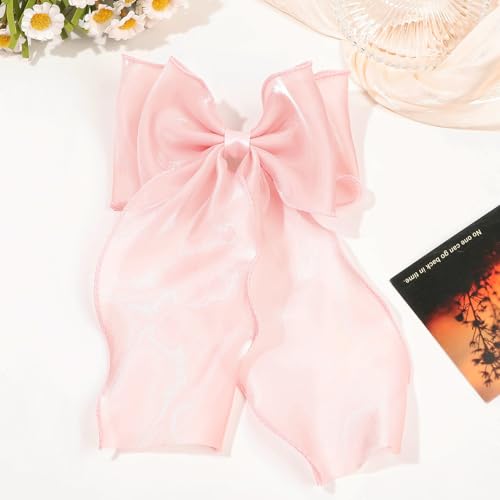 Large Hair Bow Clips for Women,Blue Pink Bow Hair Barrettes with Long Tail French Hair Ribbon Clips Hair Accessories for Girls (Light Blue,Light Pink) - color: Light Blue,Light Pink