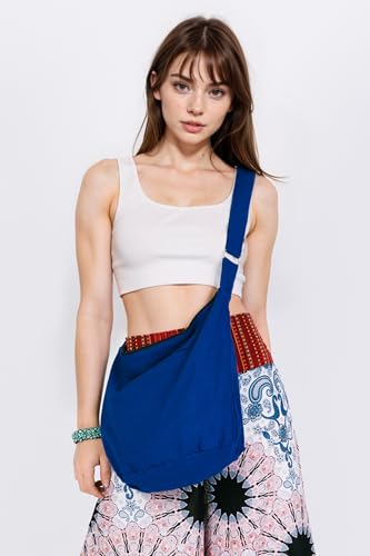 Your Cozy Hobo Sling Bags For Women Crossbody Bag Thai Top Handmade Shoulder Bag with Adjustable Strap - color: Blue