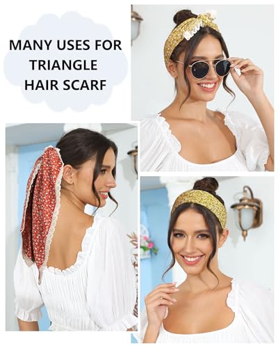 AWAYTR 3Pcs Hair Bandanas Head Kerchief for Women Girls Tie-Back Boho Hair Scarf Headband Bandana Triangle Head Scarf - color: Floral - Red / Black / Yellow