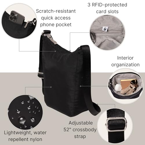 Baggallini Swift Mini Crossbody Bag for Women - 4.5x7 Small Travel Purse with Crossbody Strap and RFID - color: B-lite Black