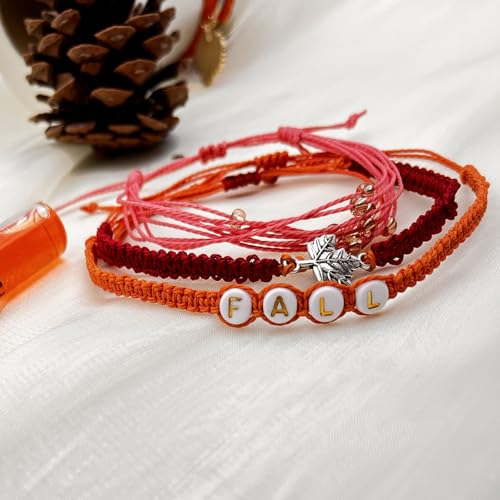 Beach Summer Ankle Bracelet for Women Handmade Braided Adjustable String Anklets Waterproof Surfer Bracelet - color: Fall