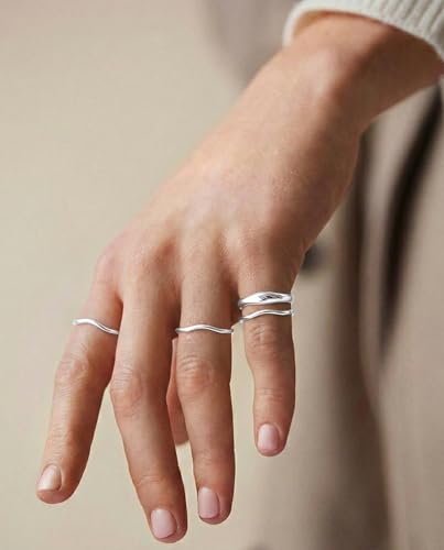 Gold Rings for Women Men Non Tarnish, Waterproof Chunky 14K Gold Plated Dainty Stackable Rings Trendy Statement Pinky Thumb Rings Engagement Eternity Wedding Band Ring Stacking Gold Jewelry Size 3 4 5 6 7 8 9 10 11 - color: Silver, size: 3.5
