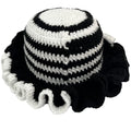 Handmade Crochet Bucket Hat for Women Boho Chic Slouchy Design Colorblock Ruffled Brim Festival&Daily Crochet Hat - color: Black and White Stripe