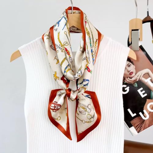 ANDANTINO 100% Silk Scarf for Women 59”*6.3” Long Shawls for Headscarf and Neck- Oblong Hair Wraps with Gift Packed - color: Belts-multicolor