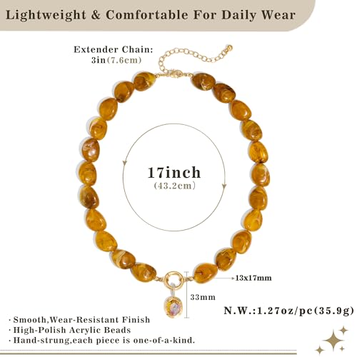 Multicolor Irregular Beaded Necklace for Women Chunky Resin Oval Bead Choker with Cubic Zirconia Pendant Summer Beach Mothers Day Gifts - color: XL23350D