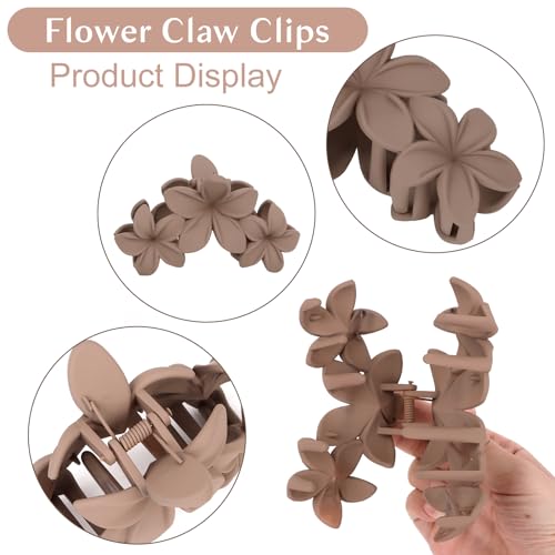 ANBALA Flower Hair Accessories: 4PCS Matte Plumeria Hair Claws, Strong Hold Clips for Women and Girls - color: white, brown, black, pink