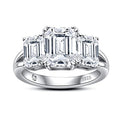 AnuClub Round/Emerald/Marquise Cut Moissanite 3 Stones Engagement Rings D Color VVS1 Round Cut 925 Sterling Silver Anniversary Wedding Promise Rings for Women - color: 5cttw Emerald Cut