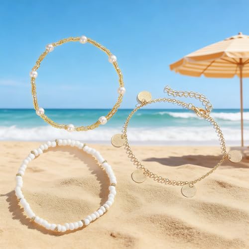 Waeceip Beach Ankle Bracelets For Women Summer Boho Anklets For Women Seashell Beaded Anklets Summer Jewelry Beach Vacation Accessories - color: bead Boho 3
