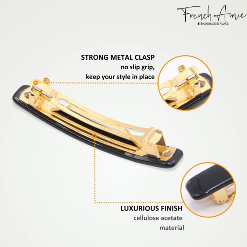 French Amie Small 2 1/4 inch Celluloid Handmade Hair Barrette No Slip Grip Durable Styling Women Hair Accessories Hair Clip for Girls, Made in France(Black) - color: Pearl, Black