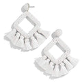 Long Tassel Earrings Statement Bohemian Pom Ball Handmade Drop Dangle Earrings for Women - style: S-white