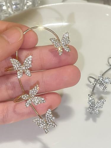 2 PCS Butterfly Ear Cuff Fairy Wing Cuff Wraps Vintage Non-Piercing Fake Earrings for Women Bridal Wedding Party Prom Ball Jewelry Crystal Rhinestone Sparkling - style: Style4