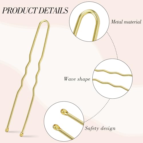 200Pcs 2.4 & 2 Inchs U Shaped Hair Pins for Buns, Bobby Pins With Storage Box for Women Girls and Hairdressing Salon (Gold)