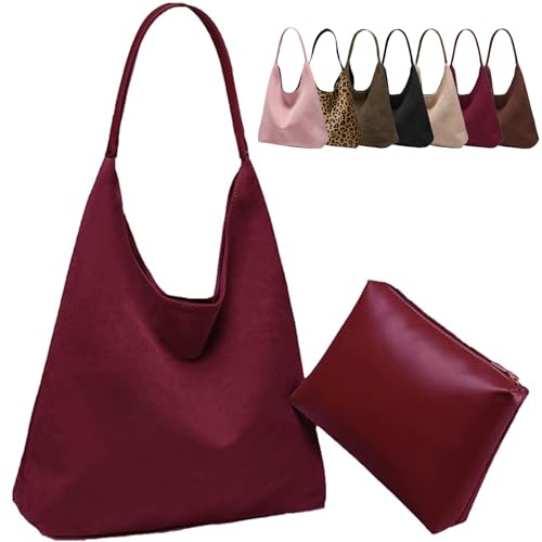 Large Work Tote Bags for Women, Boho Slouchy Suede Purses Handbags - color: Burgundy