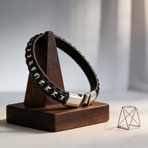 Men's Leather Bracelet, Stackable Stainless Steel Clasp Bracelets for Men Stylish Birthday, Thanksgiving, Valentine's Day Gift for My Man - style: 8.6" Embedded Cuban Chain