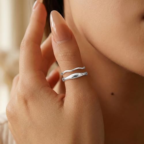 Gold Rings for Women Men Non Tarnish, Waterproof Chunky 14K Gold Plated Dainty Stackable Rings Trendy Statement Pinky Thumb Rings Engagement Eternity Wedding Band Ring Stacking Gold Jewelry Size 3 4 5 6 7 8 9 10 11 - color: Silver, size: 10