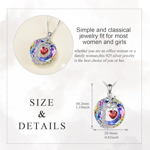 POPLYKE Mothers Day Gifts for Mom Her Wife Tree of Life Necklace 925 Sterling Silver Birthstone Pendant with Crystal Anniversary Birthday Wedding Jewelry for Women - color: 01-Jan-Garnet, style: White Gold Plated-Volcano Crystal