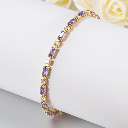 CiNily Adjustable Tennis Bracelets for Women Teen Girls Rainbow Cubic Zirconia Bracelet 14K White Gold Plated Hypoallergenic Slider Bracelet Jewelry Gift - color: Gold-Purple white cz