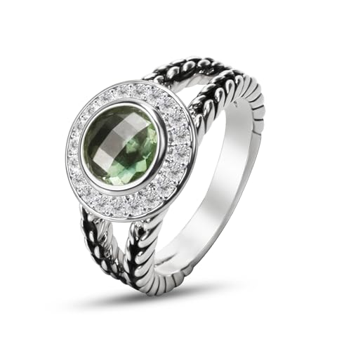 Designer Inspired Twisted Cable Statement Rings for Women Fashion Jewelry 8 MM CZ Split Shank Cable Ring Gift - color: Green