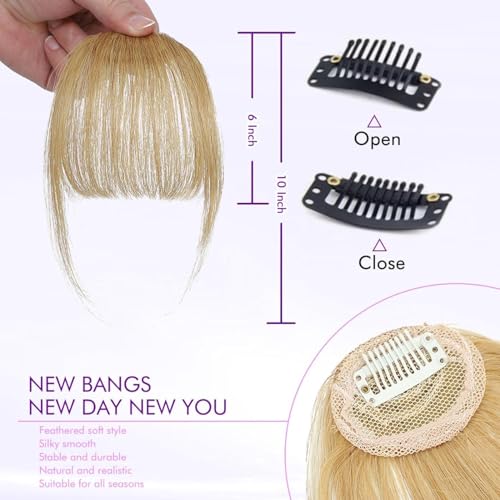 100% Real Human Hair Extensions Wispy 18# Hair Clip on bangs for women Fringe with Temples Hairpieces Faux Bangs for Daily Wear - color: 18#, size: Wispy Bangs