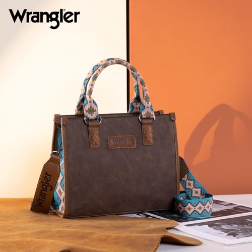 Montana West Wrangler Tote Bag for Women Aztec Western Retro Purse Top Handle Handbags - color: A-aztec-coffee and Turquoise