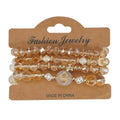 Boho Beaded Bracelet Set for Women - 4 Pcs Multilayer Stackable Crystal Glass Bead Bracelets with Faux Pearl Elastic Stretch Fashion Jewelry for Daily Wear, Beach, Party & Gifts - color: Champagne