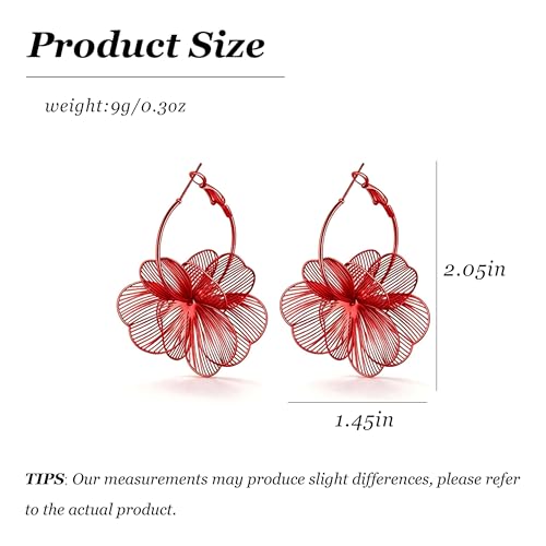 Gold Flower Statement Earrings for Women Boho Trendy Hoop Earrings Floral Dangle Petal Earring Prom Wedding Jewelry Gifts - color: A6:red
