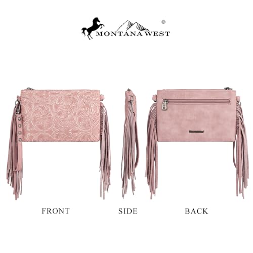 Montana West Western Purse for Women Crossbody Bag Wristlet Clutch Purse - color: A3 Light Pink