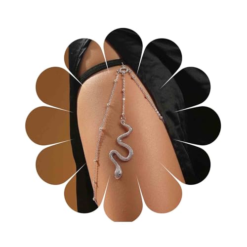 Punk Layered Snake Leg Chain Vintage Snake Thigh Leg Chain Multi Layering Thigh Chain Summer Leg Thigh Chain Punk Serpent Body Chain Rave Bikini Thigh Body Chain Jewelry for Women and Girls - color: Silver,Turquoise