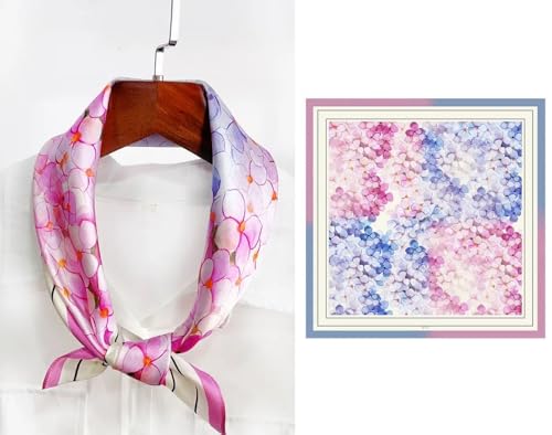 FONYVE 100% Mulberry Silk Scarfs for Women-Lightweight Square Satin Head Scarf-Small Silk Hair Scarf for Sleeping 21"x21" - color: 19 Pink & Purple Flower