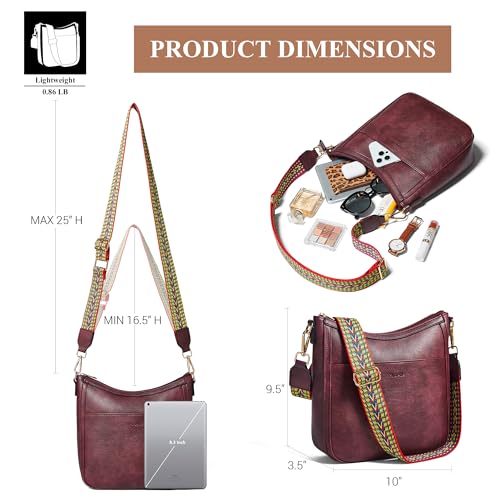 Crossbody Bags for Women Crossbody Purse for Women Vegan Leather Hobo Purses Shoulder Handbags for Daily Travel Work - color: Two-tone Maroon