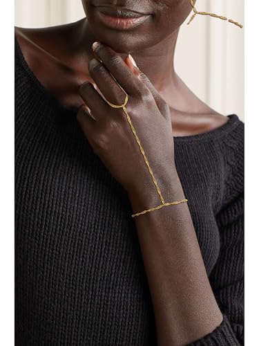 CHESKY 14k Gold Plated Hand Chain Bracelet for Women Trendy, Dainty Ring Bracelets Hand Chain Finger Nail Bracelet Simple Gold Hand Jewelry for Women Gifts - style: Wave