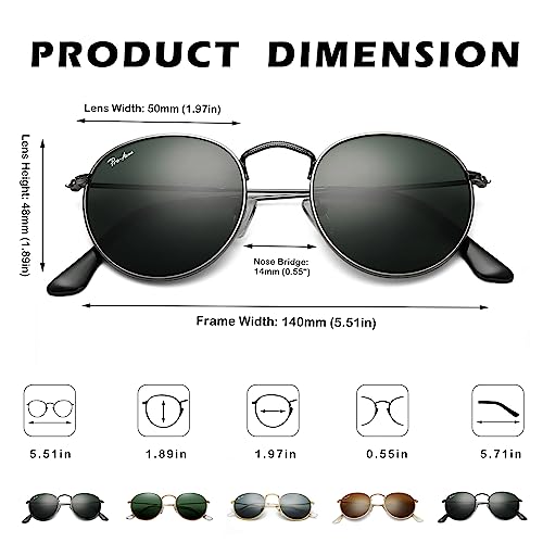 Pro Acme Polarized Round Sunglasses for Women Men Classic Retro Circle Metal Sun Glasses 50mm - color: A Gun Frame Black Lens