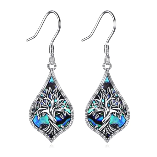 TIGER RIDER Abalone Shell 925 Sterling Silver Dangle Earrings Lightweight Filigree Dangle Drop Earrings for Women - style: Tree of life
