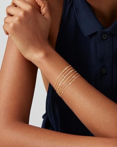 Freekiss Gold Stack Bracelets for Women: Dainty Thin Bracelet Set Trendy 14K Gold Plated Waterproof Bracelets for Women Adjustable Tennis Beaded Figaro Rope Paperclip Box Link Bracelet Gold Jewelry - style: 6pcs rope lip-GD