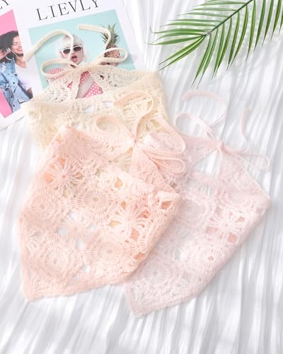 AWAYTR Crochet Head Scarf Hair Bandanas Women Knit Bandana Headband Scarf Tie-Back Head Coverings Floral Headscarf - color: Solid Color - Pink + Beige + Orange Pink