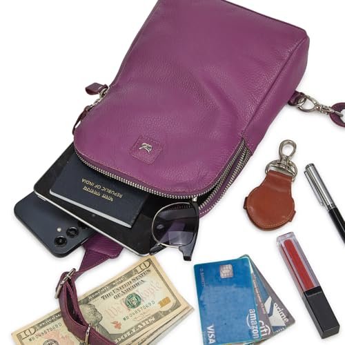Leather Sling Bag for Women Genuine Crossbody Purse Small Trendy Cross Over Chest with Phone and Credit Card Slots (Amethyst Nappa) - color: Amethyst Nappa