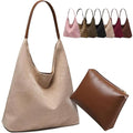 Large Work Tote Bags for Women, Boho Slouchy Suede Purses Handbags - color: Beige