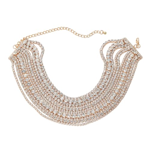 Rhinestone Bling Multi-layered Faux Diamond Choker Necklace for Women Unisex,Sparkly Iced Out Tennis Shiny Collar Neclace Prom Party Formal Dressy Necklace Statement Crystal Jewelry - color: gold