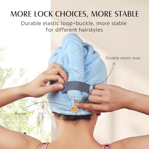 YFONG 3 Pack Large Microfiber Hair Towel Wrap, 30" x 10" Thicker Anti Frizz Quick Dry Hair Towels for Women Long, Curly, Thick Hair, Super Absorbent Hair Turban for Wet Hair (Grey, Pink, Blue) - color: Grey, Pink, Blue