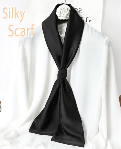kcctoo 59” Long Silk Like Head Scarf Women's Fashion Square Neck Satin Scarfs for Bag Hair Scarves Gift 59 * 5.9” - color: Z8 Black 59" X 5.9"