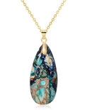Stone Necklaces for Women Teardrop Gemstone Pendant Necklace Natural Stone Chain Necklaces - color: Blue D