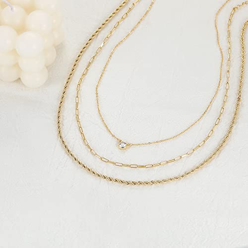 CHESKY Layered Necklaces for Women, 14K Gold Plated Chain Necklace Women Trendy Cuban Link Paperclip Chain Toggle Clasp Necklace Fashion Chunky Jewelry for Women - style: Diamond/Paperclip/Rope