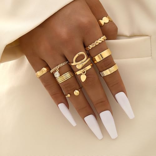 FAXHION 24-60 Pcs Gold Stackable Rings for Women, Knuckle Rings Chunky Gold Ring Set Dainty Stacking Cute Rings, Multiple Sizes Cute Jewelry Set Gift - style: Gold-24 Pcs01