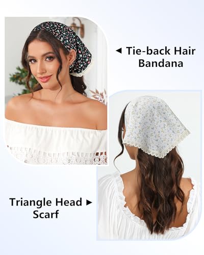 AWAYTR 3Pcs Hair Bandanas Head Kerchief for Women Girls Tie-Back Boho Hair Scarf Headband Bandana Triangle Head Scarf - color: Flower - White / Pink / Black