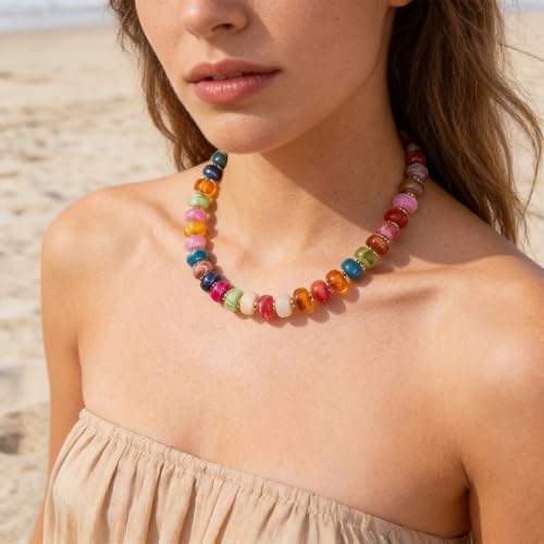 Colorful Chunky Beaded Necklaces for Women - Statement Boho Layered Necklace, Handmade Festival Jewelry, Trendy Bead Necklace Gift - color: Colorful Chunky Beaded Necklace A