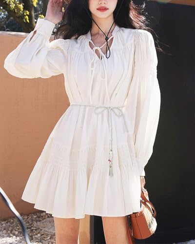Women's Waist Belts Woven Tassels Chain Belt Skinny Rope Belt for Skirt Dress Boho Style - color: White