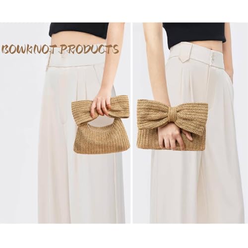 Huralona Women Straw Woven Clutch Purse Pleated Handbag for Summer Beach Vacation Straw Shoulder Crossbody Bag - color: Khaki5